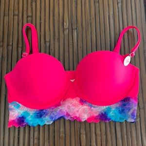 PINK 26C Strapless Push-up Pink/Floral Lace Bra